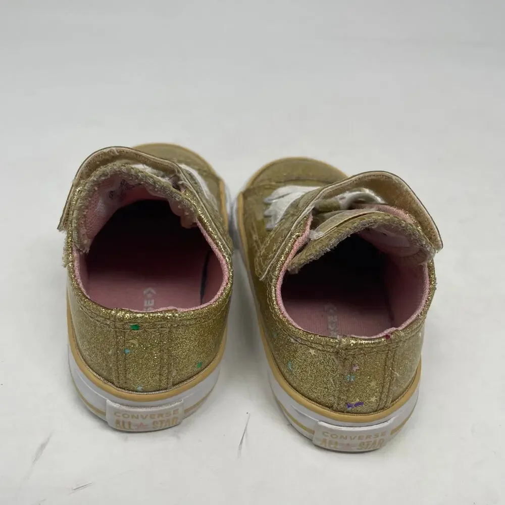 Converse Gold Sparkle Girl's Laces / Velcro Sneaker Tennis shoe 5